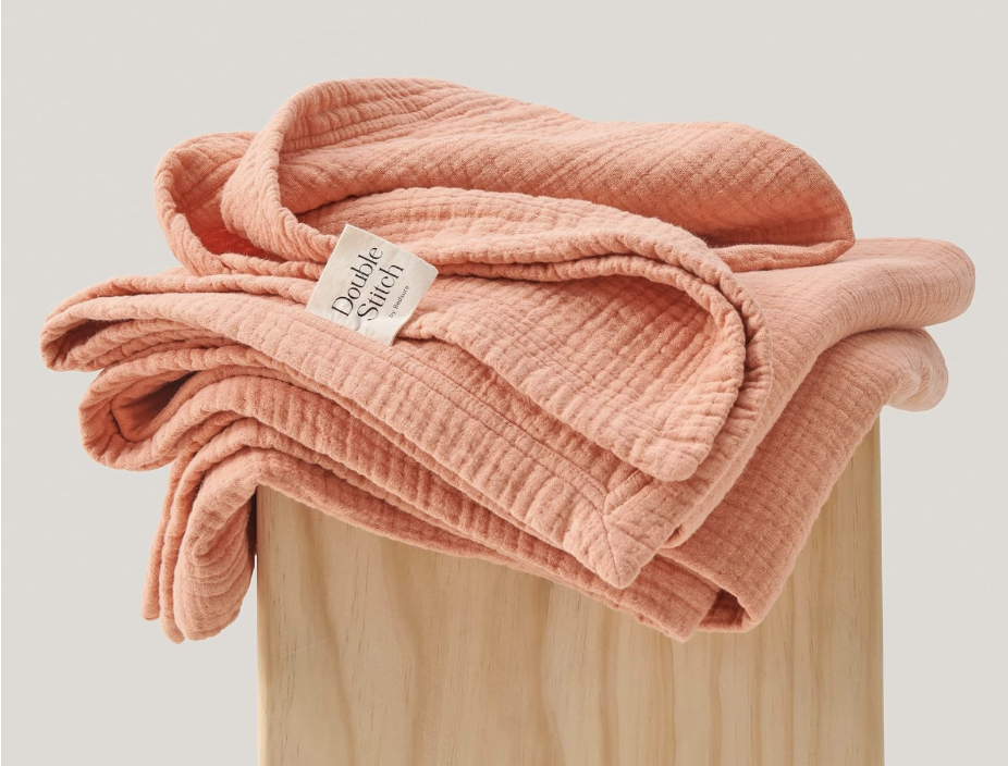 pantone peach fuzz, double stitch peach throw blanket for sofas